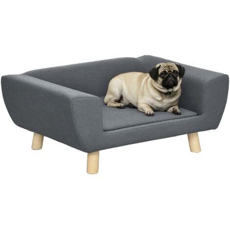 Canapé chien lit pour chien design scandinave coussin moelleux pieds bois massif dim. 87 x 61 x 36 cm polyester gris