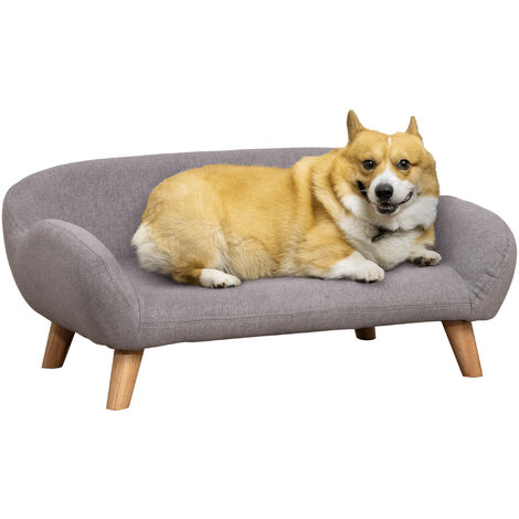 Canapé chien lit pour chien design scandinave déhoussable dim. 72L x 44l x 31H cm pieds bois tissu polyester gris - Gris