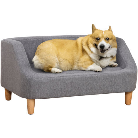 Canapé chien lit pour chien design scandinave déhoussable dim. 75L x 55l x 39H cm pieds bois tissu polyester gris - Gris