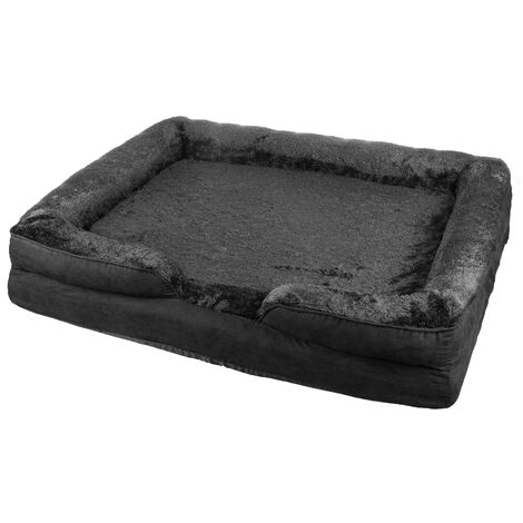 Canapé Chien Orthopedique Anti-dérapant, Tapis pour Chien Grande Taille,  Lit en Mousse avec Revêtement de Peluche, Matelas Lavable, Noir