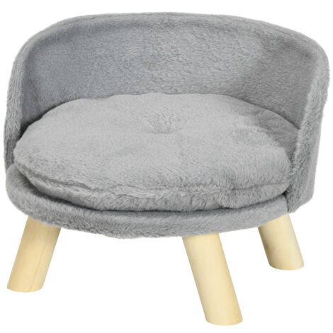 Canapé chien scandinave coussin doux amovible bois gris 40x33 cm