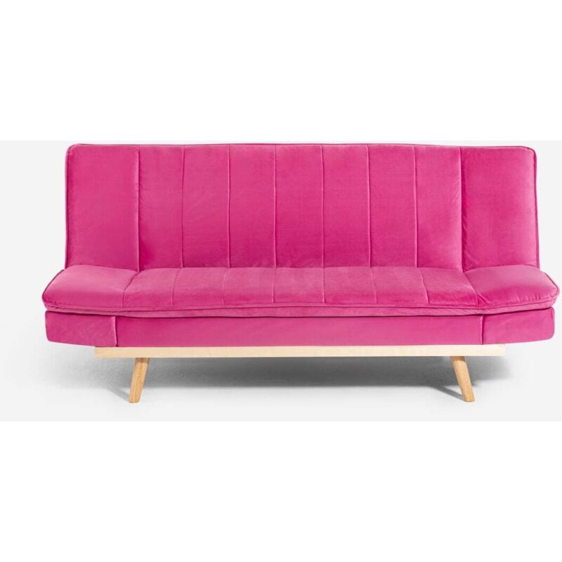 Canapé clic-clac 2 places avec dossier inclinable tissu velours Skata - Rose