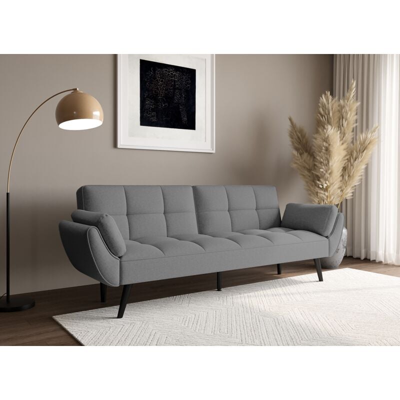 NARA - Canapé clic clac 3 places en tissu gris clair NARA