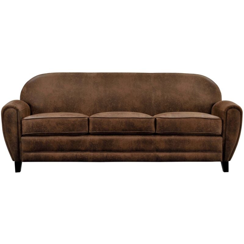 Rendez-vous Déco - Canapé 3 places marron vieilli en microfibre - club