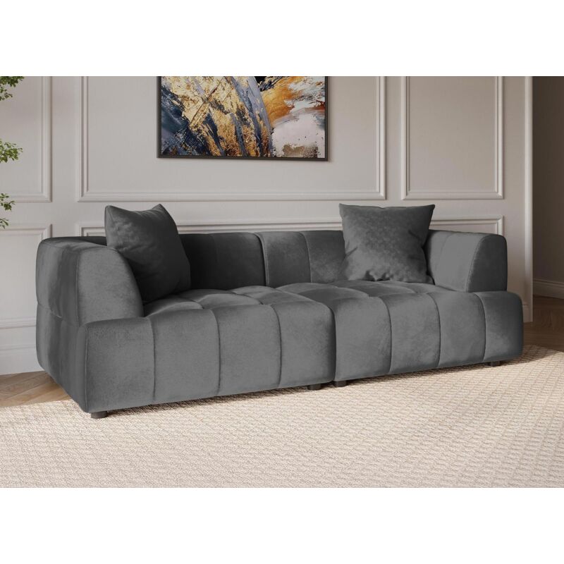 Deco In Paris - kelia - Canapé 3 places en velours gris kelia