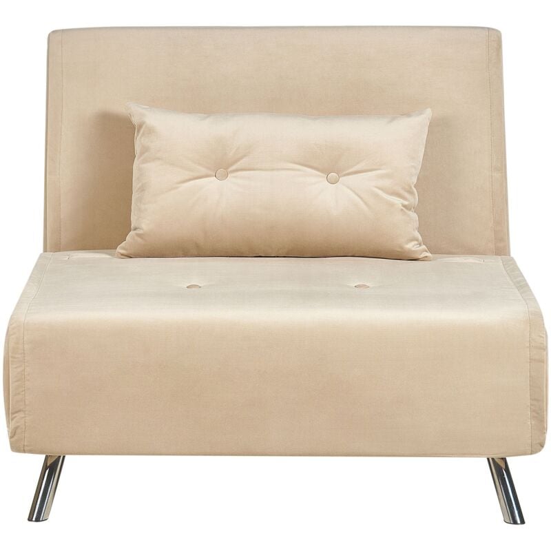 Beliani - Canapé Convertible 1 Place en Velours Beige Rembourrage en Mousse Clic-clac Farris