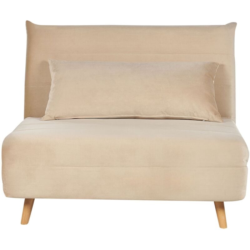 Beliani - Canapé Convertible 1 Place en Velours Beige Rembourrage en Mousse Clic-clac Setten