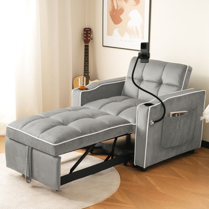 Dans Les Nuages - Canapé convertible 167 cm, avec porte-gobelets, support pour téléphone, dossier réglable, fonction de couchage, meuble salon en