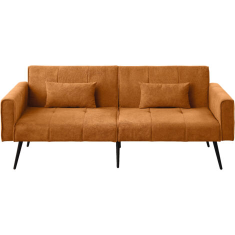 Canapé convertible 172cm transformable en lit, canapé-lit compact pour petit espace salon ou studio, canapé droit design moderne, tissu, orange