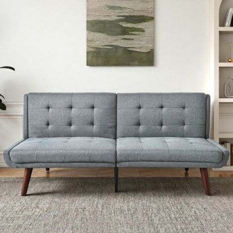 Canapé convertible 2 places - 157x51x70cm - avec dossier réglable 5 positions - Canapé-lit futon pliable - lin - gris