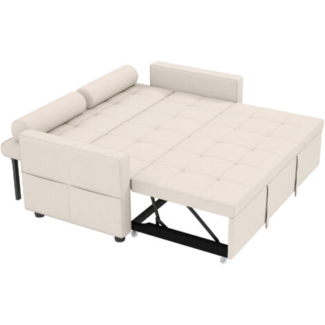 Canapé convertible 2 places 3 en 1, canapé-lit avec lit gigogne, dossier ajustable, 2 coussins, 80,5x137,5x84cm, beige