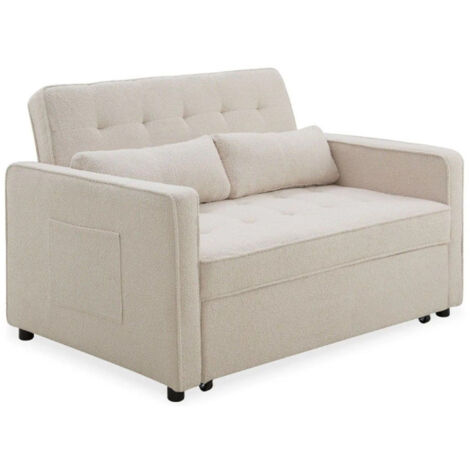 Canapé Convertible 2 Places Bouclette "Léa" 133cm Beige