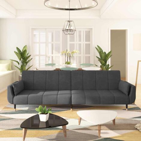 Canapé Convertible 2 places - Canapé-lit - Sofa Divan Banquette - avec deux oreillers Gris foncé Velours Chic-218139