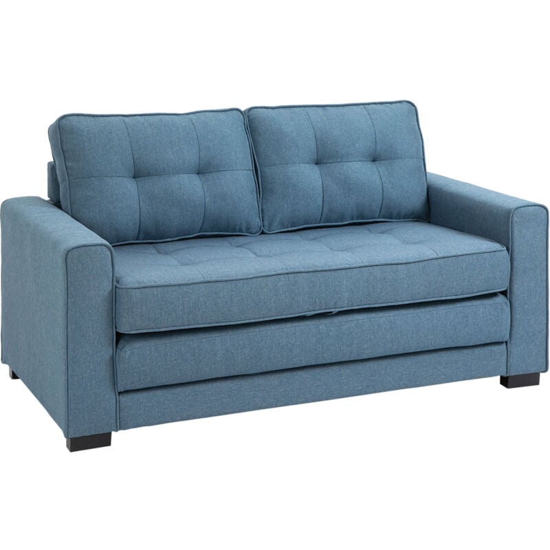 Homcom - Canapé convertible 2 places design contemporain assise dossier capitonnés polyester aspect lin bleu