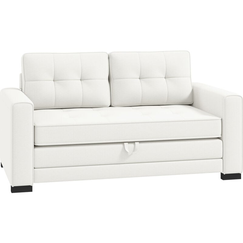 Homcom - Canapé convertible 2 places design contemporain assise dossier capitonnés polyester aspect lin blanc cassé