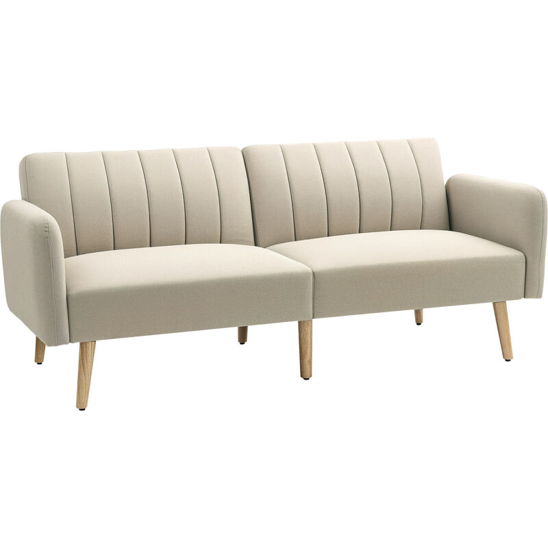 MH - Canapé convertible 2 places design scandinave tissu aspect lin
