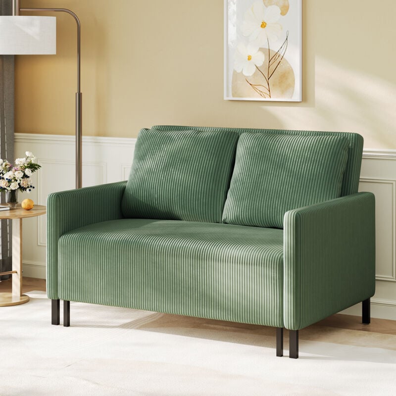 Yoleo - Canapé convertible 2 Places en Velours Côtelé,Canapé-lit Moderne avec accoudoir,Canapé Loveseat Cadre en bois massif,L 120-180cm,Vert