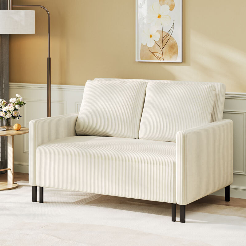 Yoleo – Canapé convertible 2 places en velours côtelé – Canapé-lit moderne avec accoudoirs – Dimensions L 120-180cm – Beige