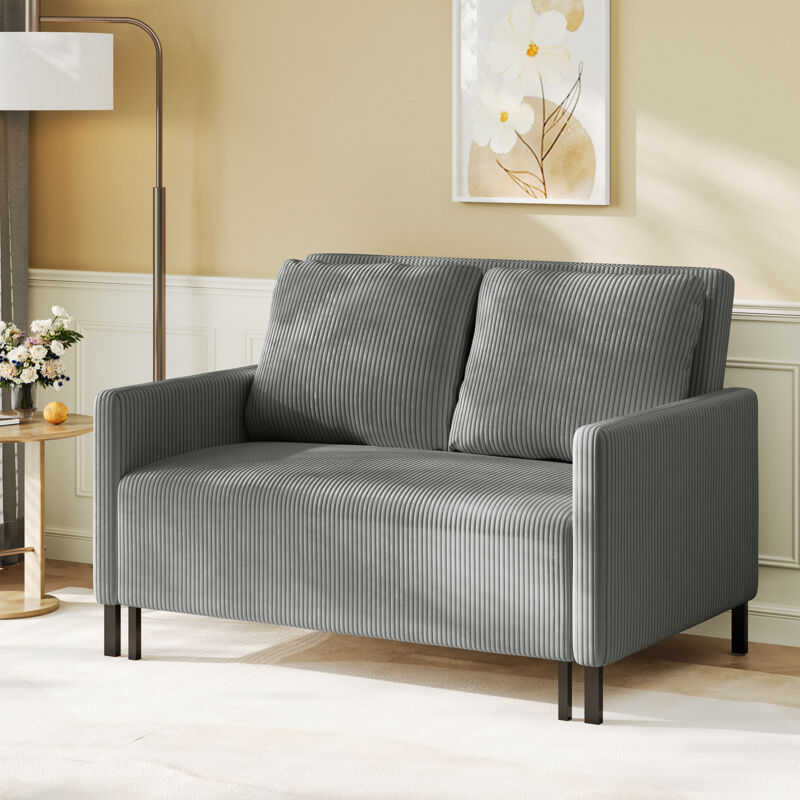 Yoleo – Canapé convertible 2 places en velours côtelé – Canapé-lit moderne avec accoudoir – Cadre en bois massif – L 120-180cm – Gris