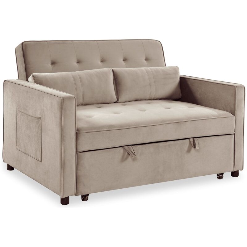 Canapé convertible 2 places Komaria Velours Beige