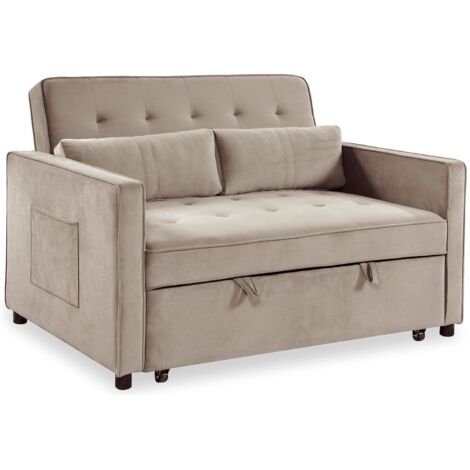 Canapé convertible 2 places Komaria Velours Beige
