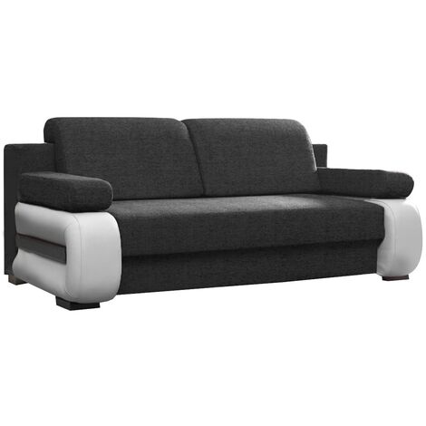 Canapé convertible 2 places tissu anthracite et simili cuir blanc Korina 202cm