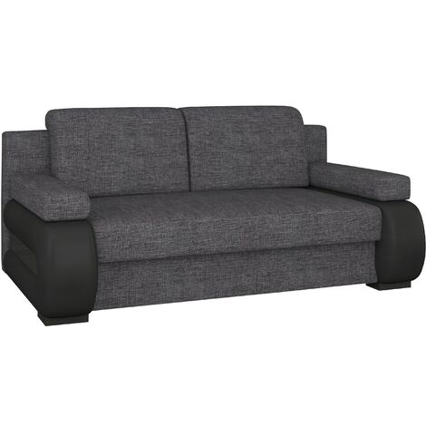 Canapé convertible 2 places tissu anthracite et simili cuir noir Korina 202cm