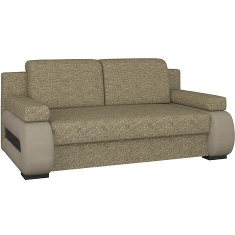 Canapé convertible 2 places tissu beige chiné et simili cuir beige clair Korina 202cm