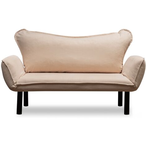 Canapé convertible 2 places tissu beige clair Kalos 140cm