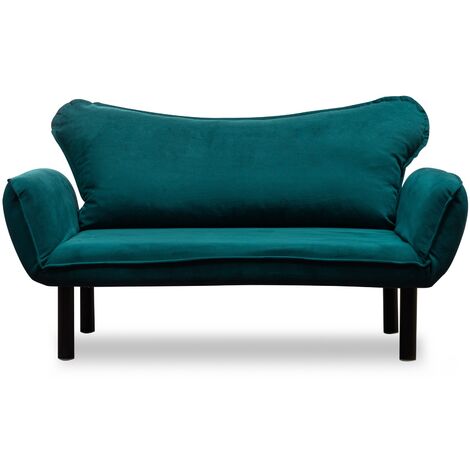 Canapé convertible 2 places tissu bleu canard Kalos 140cm