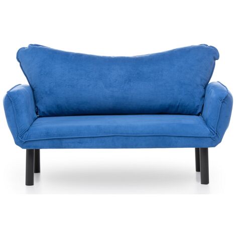 Canapé convertible 2 places tissu bleu Kalos 140cm