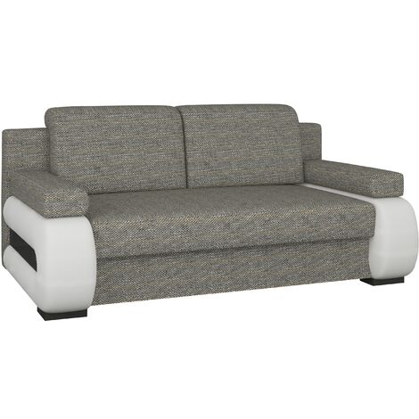 Canapé convertible 2 places tissu gris chiné et simili cuir blanc Korina 202cm