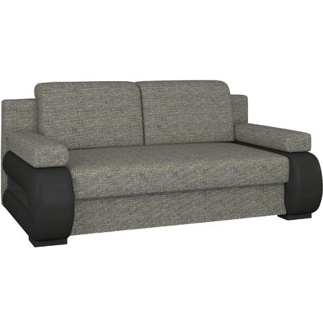 Canapé convertible 2 places tissu gris chiné et simili cuir noir Korina 202cm