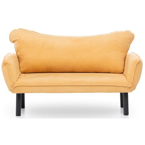 Canapé convertible 2 places tissu jaune Kalos 140cm