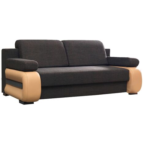 Canapé convertible 2 places tissu marron et simili cuir beige foncé Korina 202cm