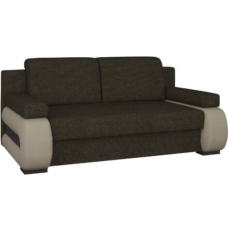 Canapé convertible 2 places tissu marron et simili cuir beige Korina 202cm