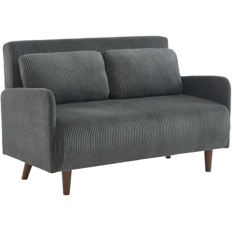 Sweeek - Canapé convertible 2 places velours côtelé- Panam - pieds bois. banquette. dossier inclinable Velours côtelé Gris foncé
