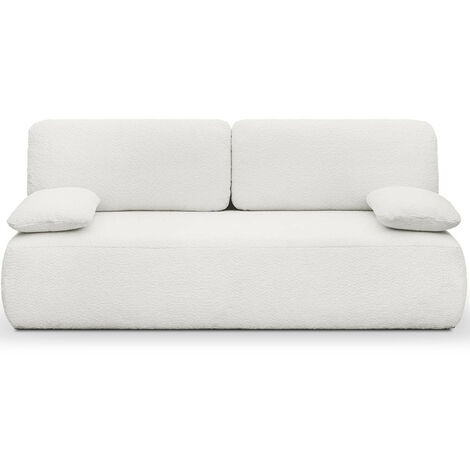 Canapé convertible 3 places avec coffre de rangement en tissu bouclette écru - Gemma