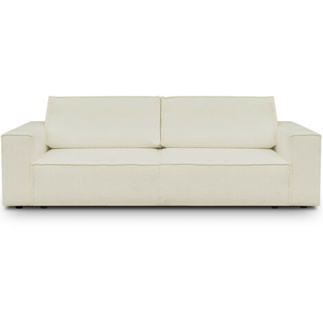 Banc De Rangement Avec Assise Rembourrée - Tissu Bouclette écru - Idéal Entrée, Chambre, Salon - 116,5×45×44 Cm