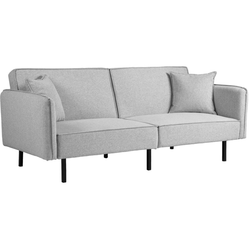 Homcom - Canapé convertible 3 places, canapé-lit clic-clac, avec 2 coussins 195l x 89P x 87H cm gris clair