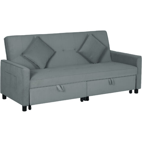 Canapé convertible 3 places canapé-lit clic-clac réversible avec dossier réglable et coussins, 196 x 90 x 89 cm, gris