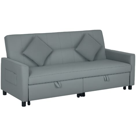 Canapé convertible 3 places canapé-lit clic-clac réversible avec dossier réglable et coussins, 196 x 90 x 89 cm, gris