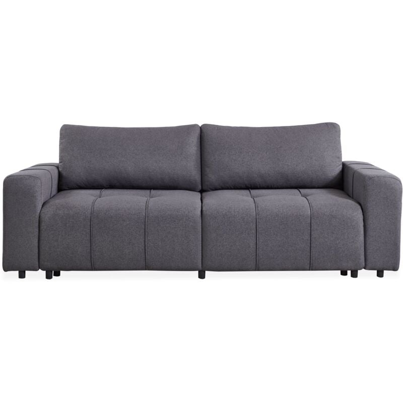 Cotecosy - Canapé convertible 3 places Cloudy Tissu effet lin Gris foncé