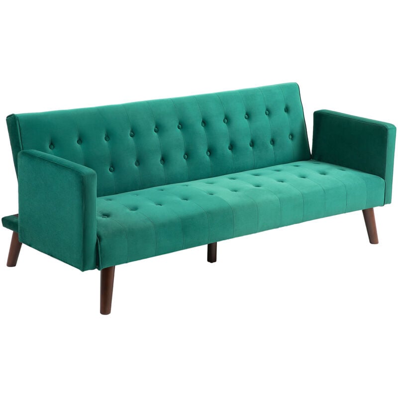 Homcom - Canapé convertible 3 places design Chesterfield inclinable réglable effet capitonné velours vert turquoise