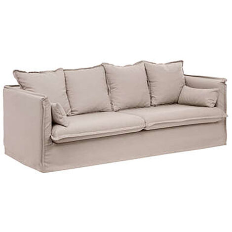 Canapé convertible 3 places en bois hêtre et MDF coloris Beige lin - Longueur 200 x Profondeur 102 x Hauteur 78 cm