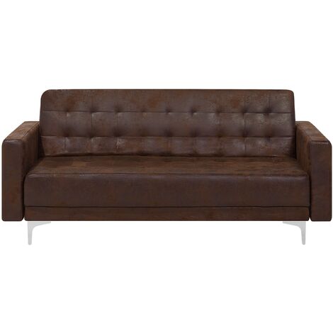 Canapé Convertible 3 Places en Cuir PU Marron Elégant Capitonnage Décoratif Aberdeen - Marron