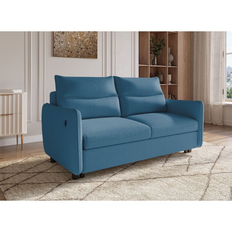 Deco In Paris - zadig - Canapé convertible 3 places en tissu bleu zadig