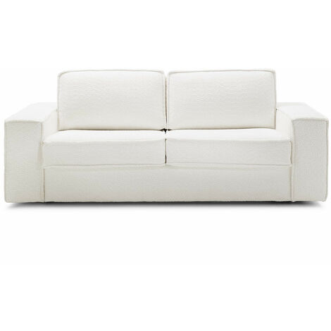 Canapé convertible 3 places en tissu bouclé écru - Ouverture express - Couchage quotidien - Matelas HD 140 x 190 - Dario