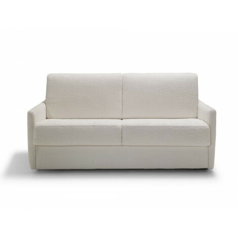Canapé convertible 3 places en tissu bouclé écru - Ouverture express - Couchage quotidien - Matelas HD 140 x 190 - Sienne