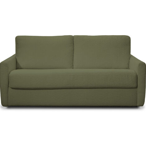 Canapé convertible 3 places en tissu bouclette vert kaki - ouverture express - Bianca